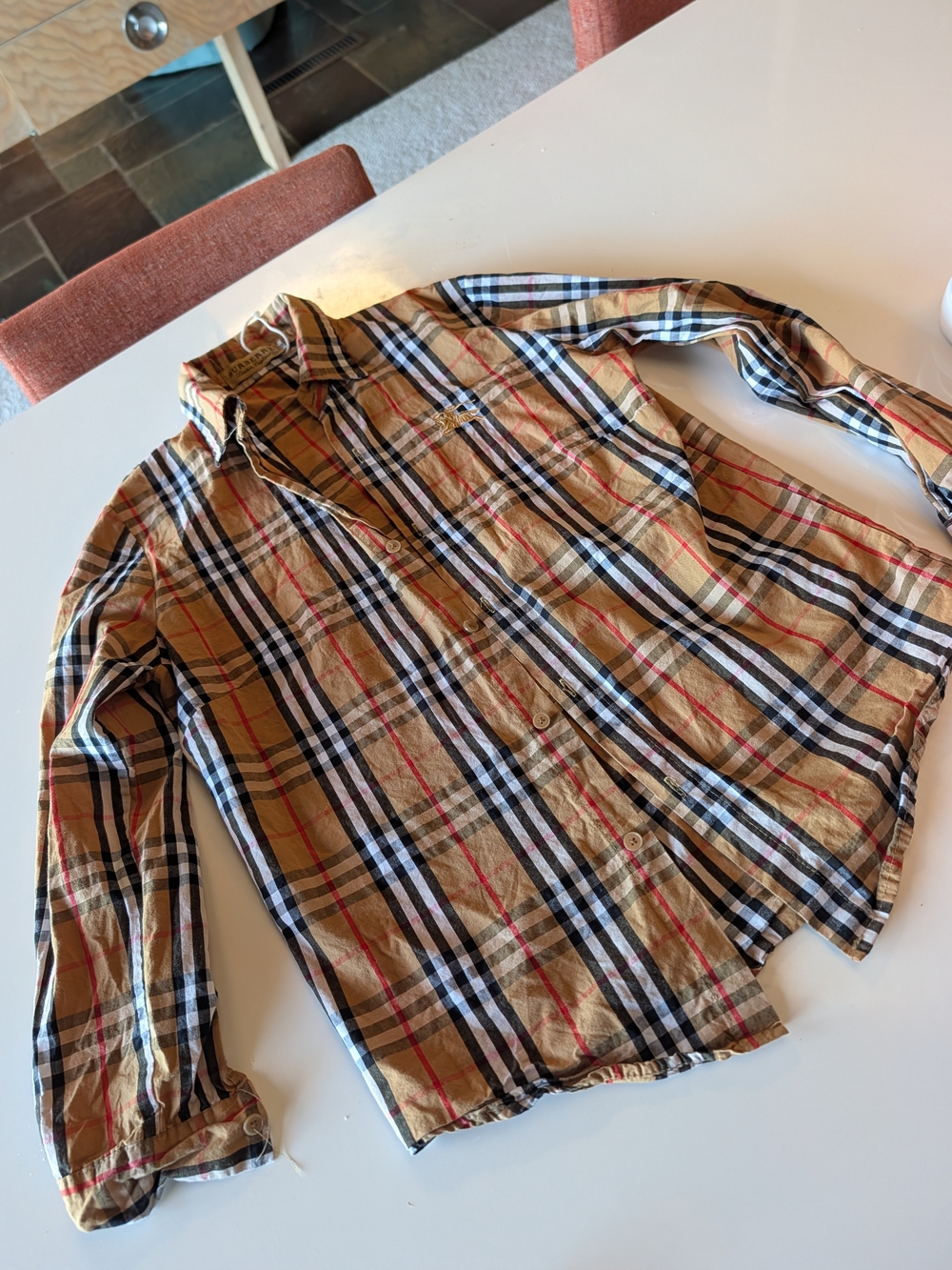Burberry Beige Plaid Button-Down Shirt
